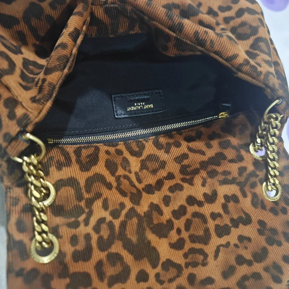 Saint Laurent Leopard Print Corduroy Chain Bag - Picture 12 of 13